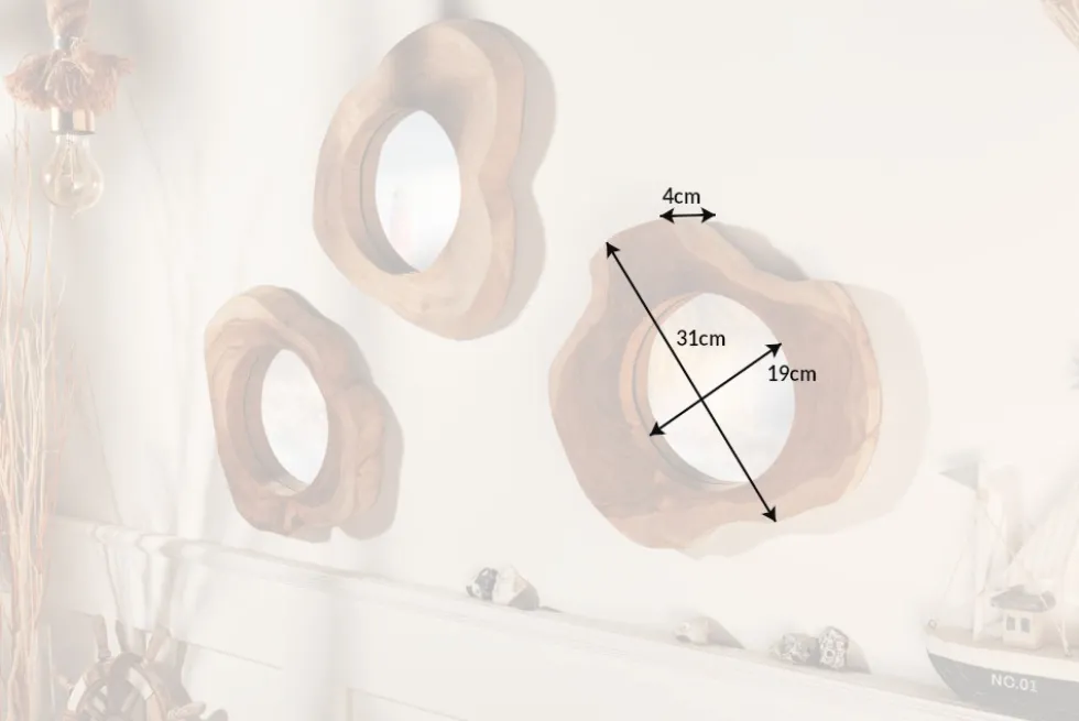 Handgearbeiteter Spiegel REFLECT 31cm natur Teakholz Wandspiegel