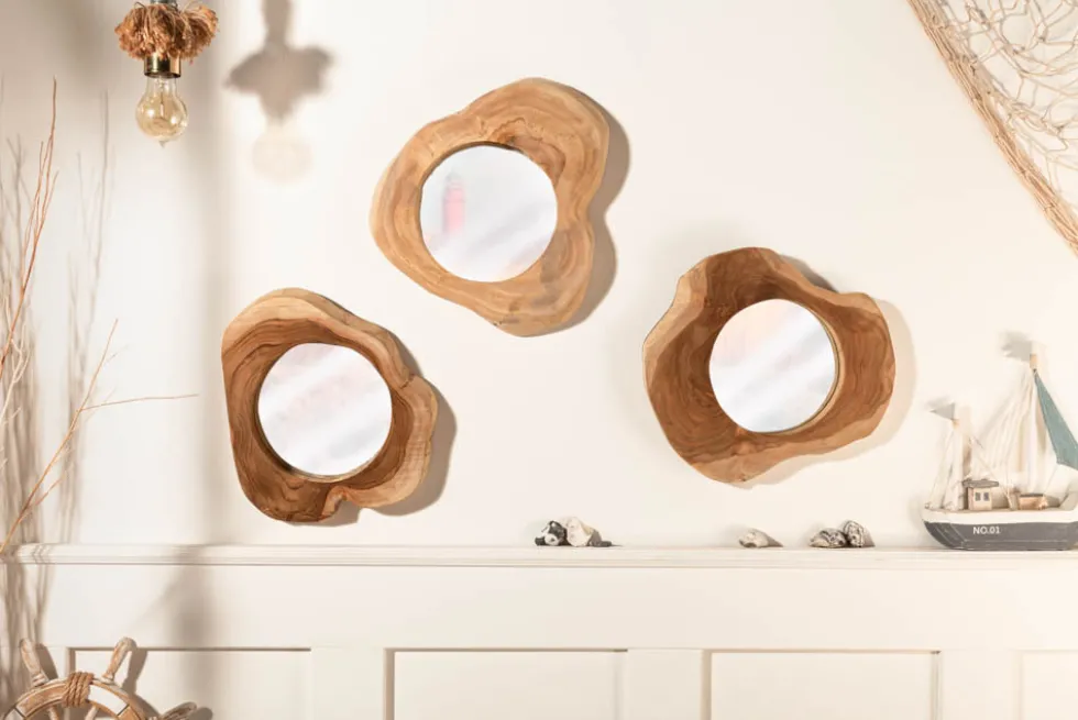 Handgearbeiteter Spiegel REFLECT 31cm natur Teakholz Wandspiegel