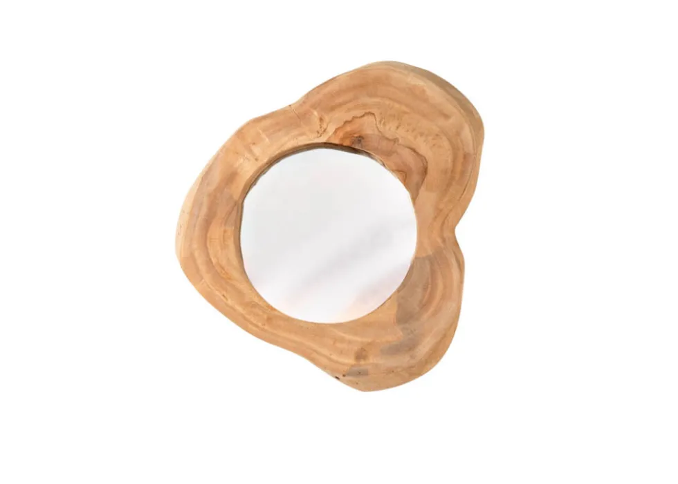 Handgearbeiteter Spiegel REFLECT 31cm natur Teakholz Wandspiegel
