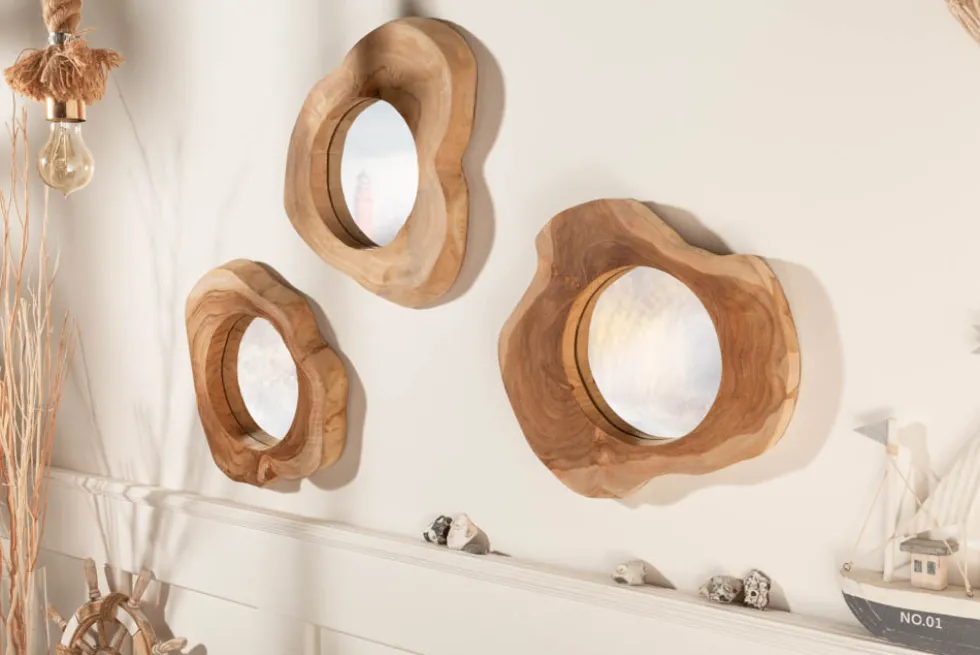 Handgearbeiteter Spiegel REFLECT 31cm natur Teakholz Wandspiegel