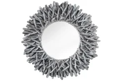 Handgearbeiteter Teakholz Spiegel RIVERSIDE 80cm grau Treibholz