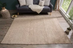 Handgearbeiteter Teppich WOOL 240x160cm beige aus Wolle