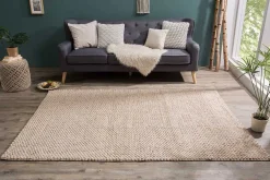 Handgearbeiteter Teppich WOOL 240x160cm beige aus Wolle