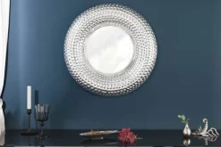 Handgearbeiteter Wandspiegel ORIENT 60cm silber im Hammerschlag Design aus Metall