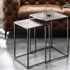 Handgearbeitetes Beistelltisch 2er Set ELEMENTS 40cm silber schwarz Couchtisch
