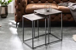 Handgearbeitetes Beistelltisch 2er Set ELEMENTS 40cm silber schwarz Couchtisch