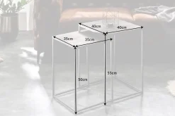 Handgearbeitetes Beistelltisch 2er Set ELEMENTS 40cm silber schwarz Couchtisch