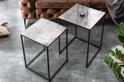Handgearbeitetes Beistelltisch 2er Set ELEMENTS 40cm silber schwarz Couchtisch