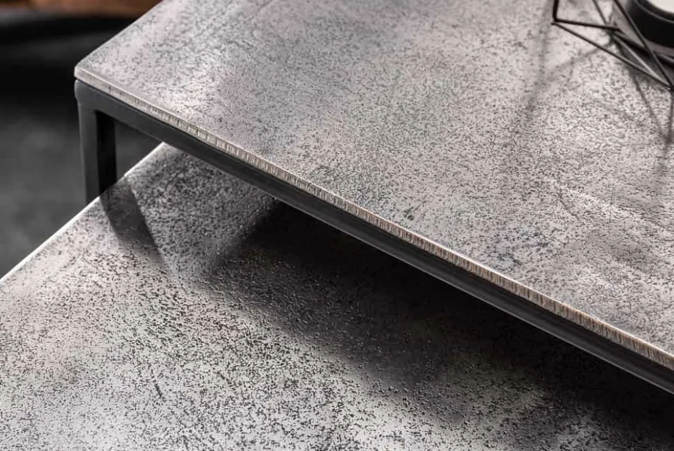 Handgearbeitetes Beistelltisch 2er Set ELEMENTS 40cm silber schwarz Couchtisch