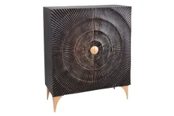 Handgearbeitetes Highboard GOLDEN SUNSET 120cm mit 3D Schnitzereien schwarz gold Mangoholz