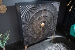 Handgearbeitetes Highboard GOLDEN SUNSET 120cm mit 3D Schnitzereien schwarz gold Mangoholz