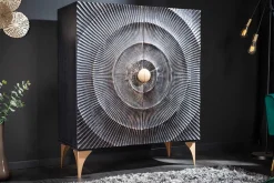 Handgearbeitetes Highboard GOLDEN SUNSET 120cm mit 3D Schnitzereien schwarz gold Mangoholz