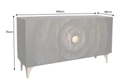 Handgearbeitetes Sideboard GOLDEN SUNSET 140cm schwarz mit 3D Schnitzereien gold Mangoholz Metallbeine