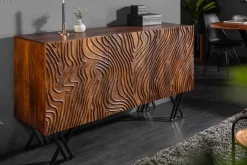 Handgearbeitetes Sideboard FLUID 160cm Mangoholz mit aufwendigen 3D Schnitzereien