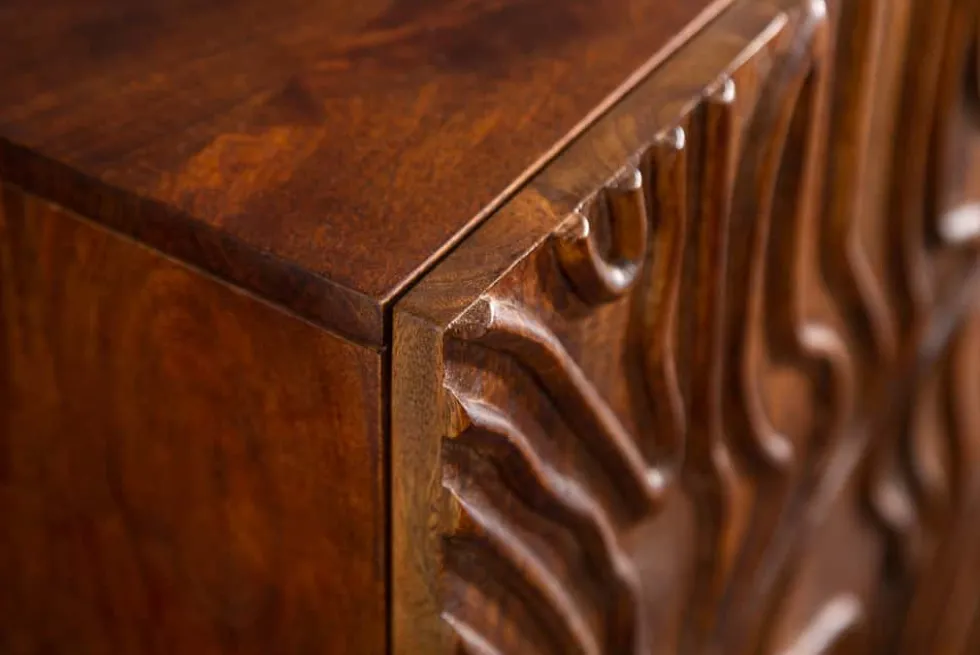 Handgearbeitetes Sideboard FLUID 160cm Mangoholz mit aufwendigen 3D Schnitzereien