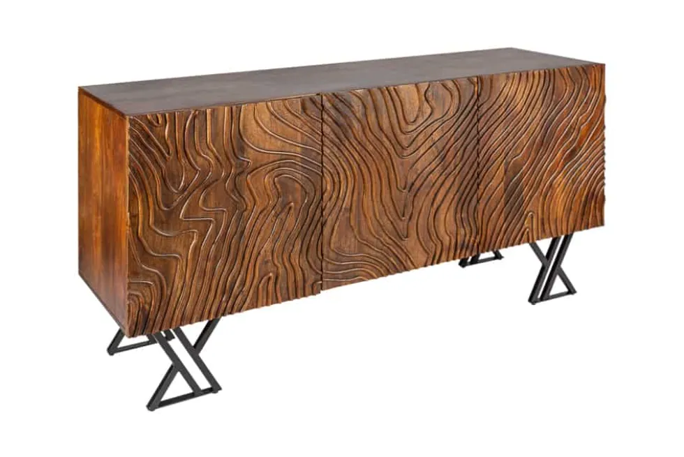 Handgearbeitetes Sideboard FLUID 160cm Mangoholz mit aufwendigen 3D Schnitzereien
