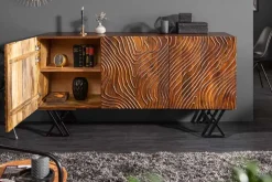Handgearbeitetes Sideboard FLUID 160cm Mangoholz mit aufwendigen 3D Schnitzereien