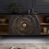 Handgearbeitetes Sideboard GOLDEN SUNSET 180cm schwarz mit 3D Schnitzereien gold Mangoholz Metallbeine
