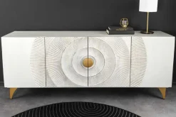 Handgearbeitetes Sideboard GOLDEN SUNSET 180cm weiß gold Mangoholz Metallbeine