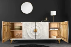 Handgearbeitetes Sideboard GOLDEN SUNSET 180cm weiß gold Mangoholz Metallbeine