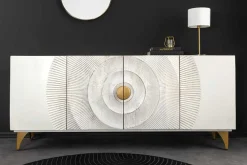 Handgearbeitetes Sideboard GOLDEN SUNSET 180cm weiß gold Mangoholz Metallbeine