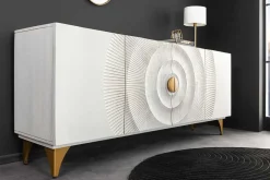 Handgearbeitetes Sideboard GOLDEN SUNSET 180cm weiß gold Mangoholz Metallbeine