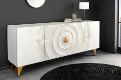 Handgearbeitetes Sideboard GOLDEN SUNSET 180cm weiß gold Mangoholz Metallbeine