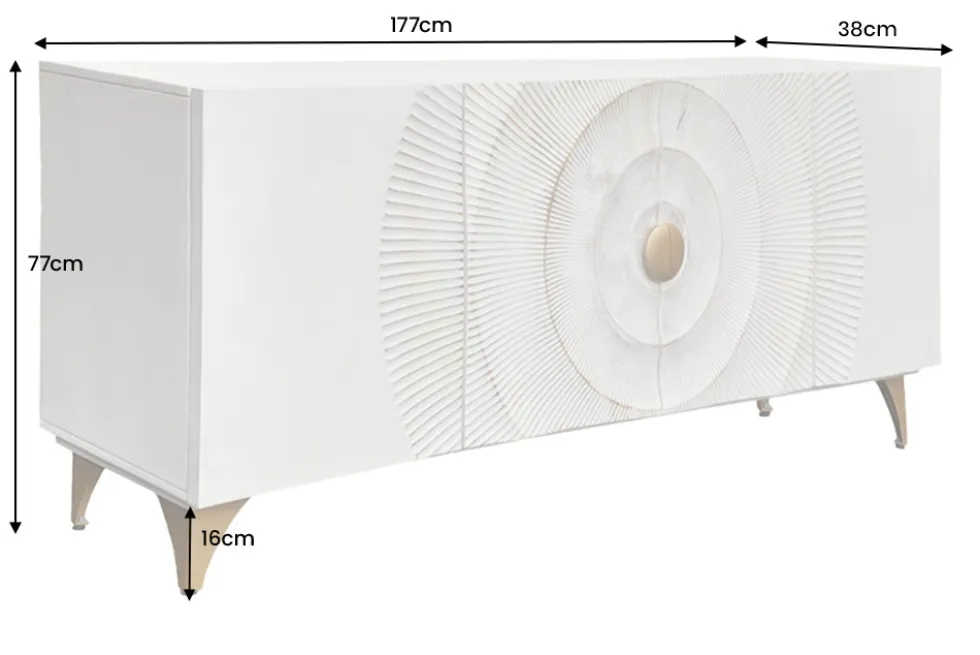 Handgearbeitetes Sideboard GOLDEN SUNSET 180cm weiß gold Mangoholz Metallbeine