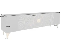Handgearbeitetes TV-Lowboard GOLDEN SUNSET 180cm schwarz mit 3D Schnitzereien gold Mangoholz massiv Metallfüße