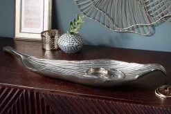 Handgefertigte Deko Schale ABSTRACT LEAF 65cm silber Aluminium