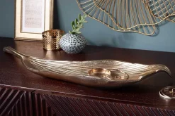 Handgefertigte Deko Schale ABSTRACT LEAF 65cm gold Aluminium