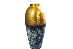 Handgefertigte Deko Vase ORIENT M 50cm gold Metall mit Patina Hammerschlag Design