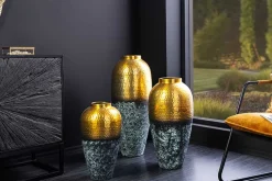 Handgefertigte Deko Vase ORIENT M 50cm gold Metall mit Patina Hammerschlag Design