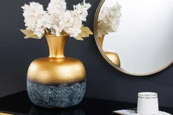 Handgefertigte Deko Vase ABSTRACT ORIENT 40cm gold rund Metall Patina