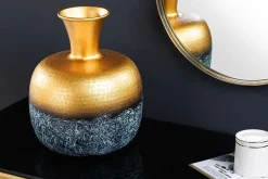Handgefertigte Deko Vase ABSTRACT ORIENT 40cm gold rund Metall Patina
