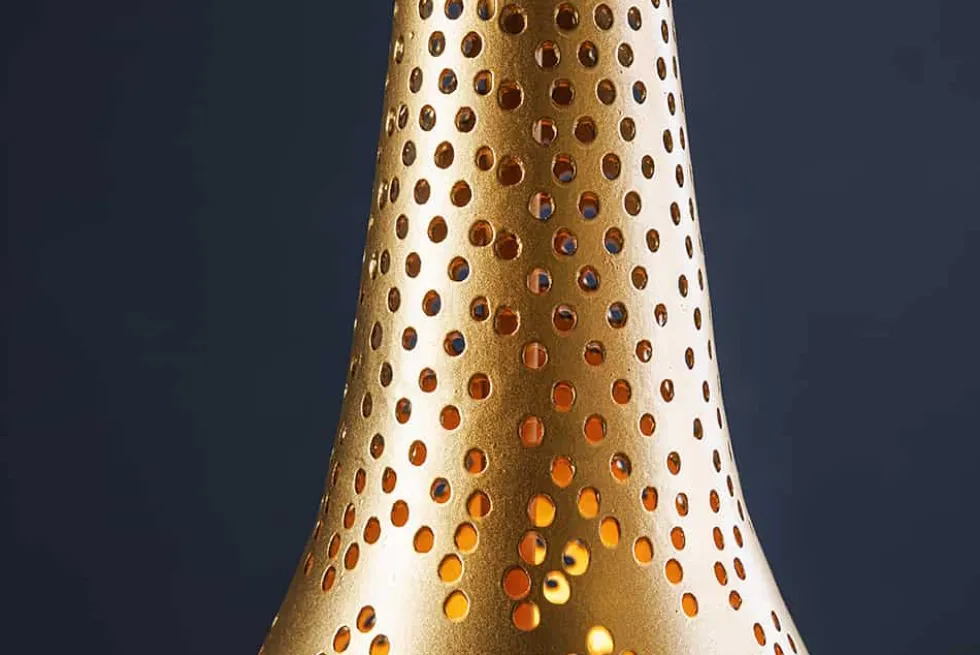 Handgefertigte Hängelampe ORIENT LIVING 50cm gold Eisen Tropfenform