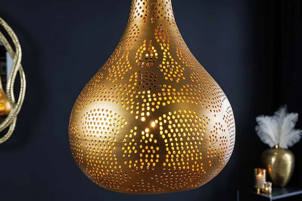 Handgefertigte Hängelampe ORIENT LIVING 50cm gold Eisen Tropfenform