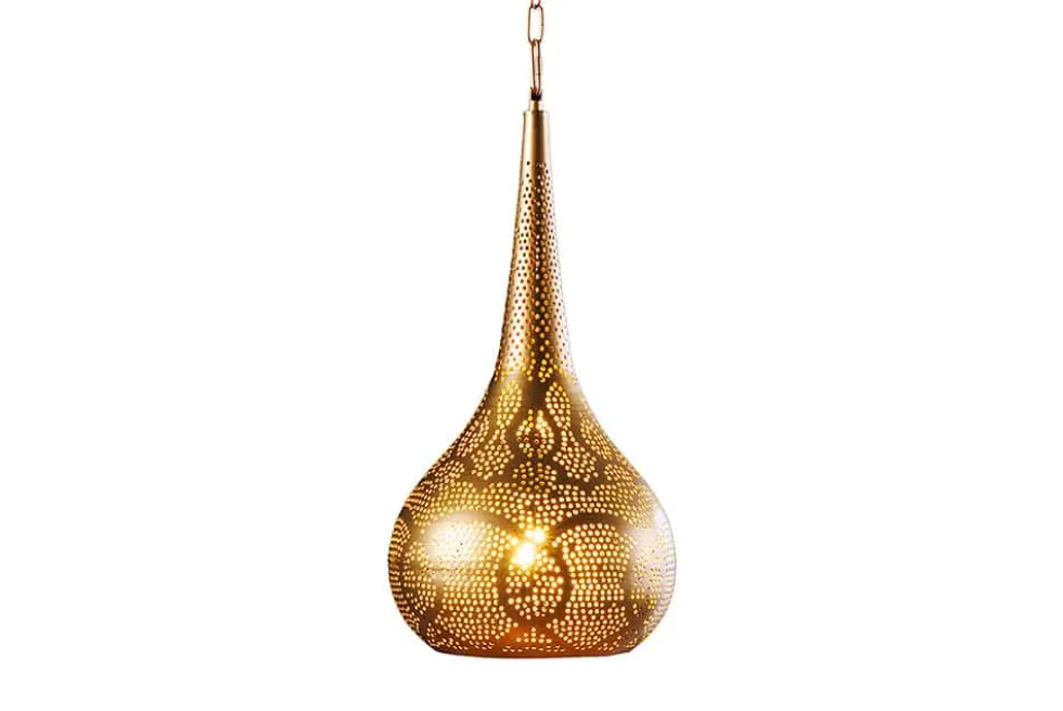 Handgefertigte Hängelampe ORIENT LIVING 50cm gold Eisen Tropfenform