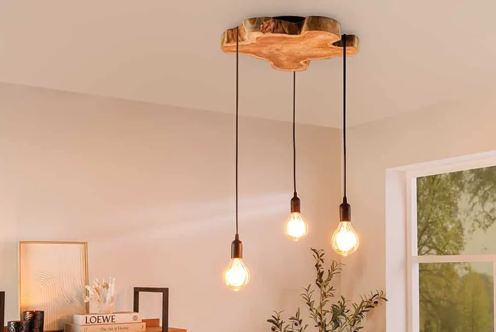 Handgefertigte Hängeleuchte HYPNOTIC 50cm natur Longan Massivholz