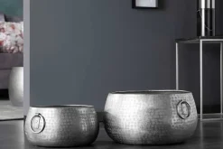 Handgefertigte Schalen 2er Set ORIENT silber Blumentopf im Hammerschlagdesign
