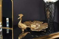 Handgefertigte Servierplatte WILDLIFE PEACOCK 40cm gold Metall Pfauen-Skulptur