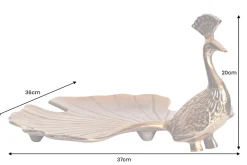 Handgefertigte Servierplatte WILDLIFE PEACOCK 40cm gold Metall Pfauen-Skulptur