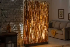 Handgefertigte Stehlampe NATURAL PARAVENT 180cm Longan-Holz Raumtrenner
