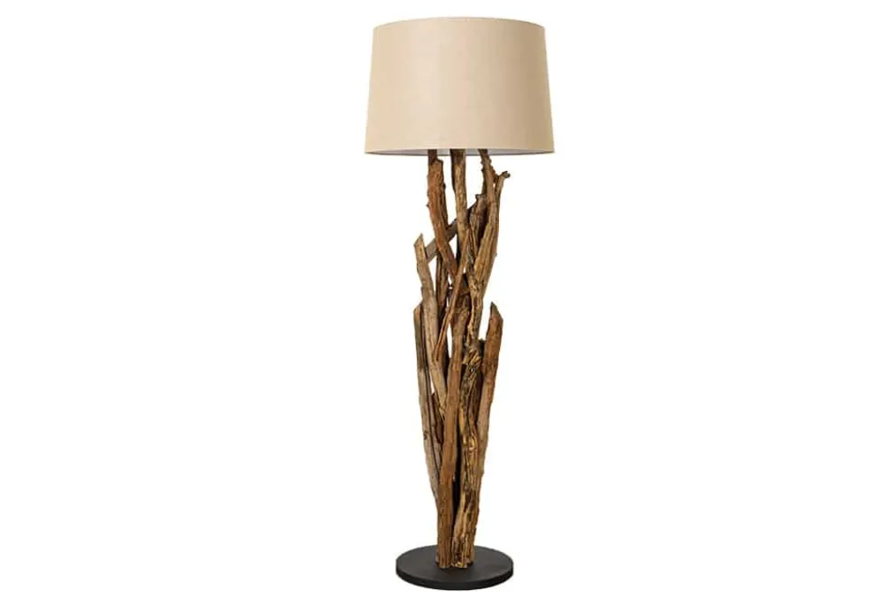 Handgefertigte Stehlampe WILD NATURE 158cm natur Treibholz Stehleuchte Leinenschirm