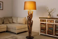 Handgefertigte Stehlampe WILD NATURE 158cm grau Treibholz Stehleuchte Leinenschirm