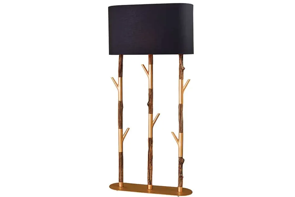 Handgefertigte Stehlampe WARDROBE 155cm schwarz gold natur Eisenholz Massivholz