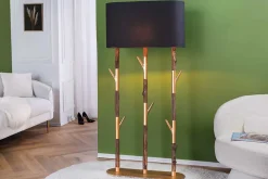 Handgefertigte Stehlampe WARDROBE 155cm schwarz gold natur Eisenholz Massivholz