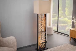Handgefertigte Stehlampe EUPHORIA 165cm natur Longanholz beige mit Lampenschirm