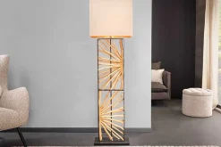 Handgefertigte Stehlampe EUPHORIA 165cm natur Longanholz beige mit Lampenschirm