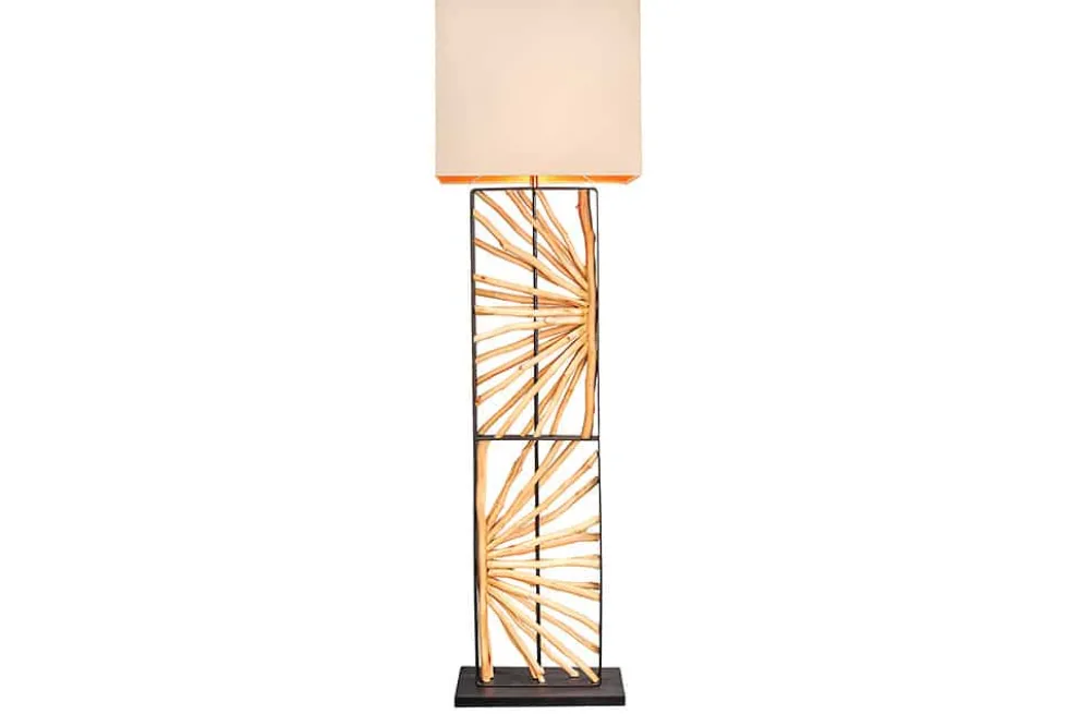 Handgefertigte Stehlampe EUPHORIA 165cm natur Longanholz beige mit Lampenschirm